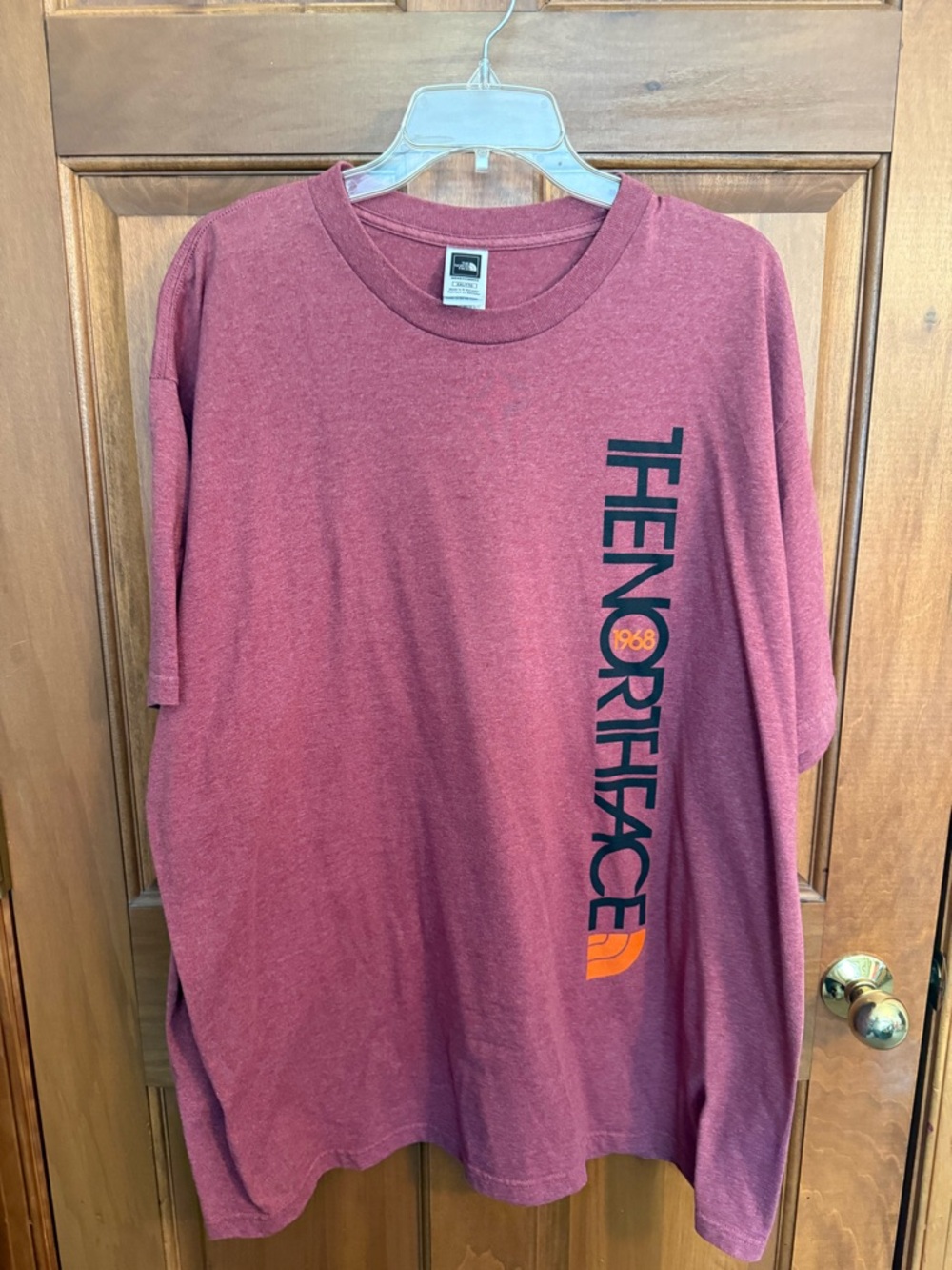 The North Face Men's Short Sleeve Tee in Burgundy with Vertical Logo